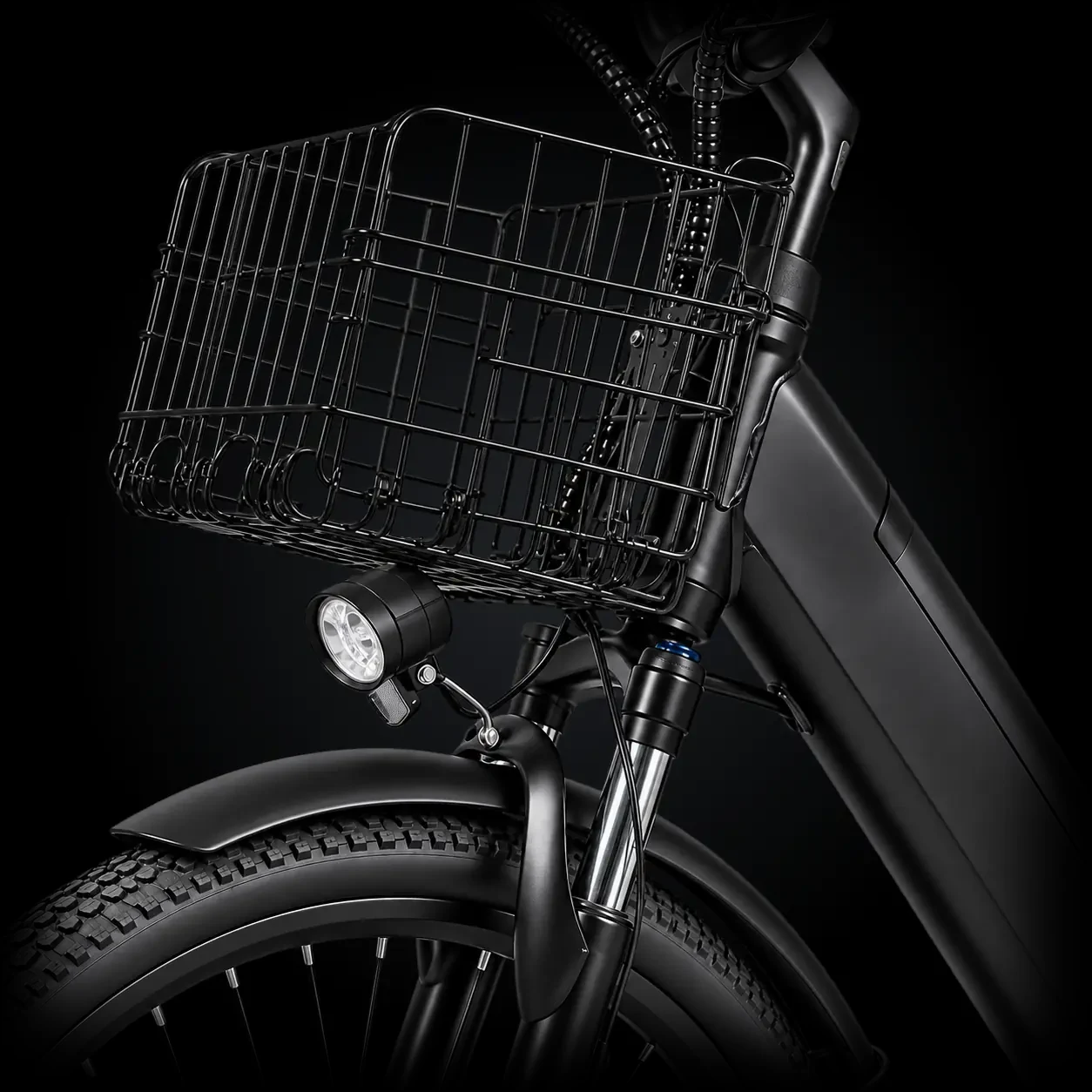Le panier avant et le phare d'OVE CITYBIKE